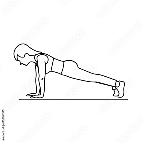 Woman doing plank exercise line drawing fitness workout