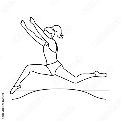 Young female gymnast performing a dynamic leap line drawing