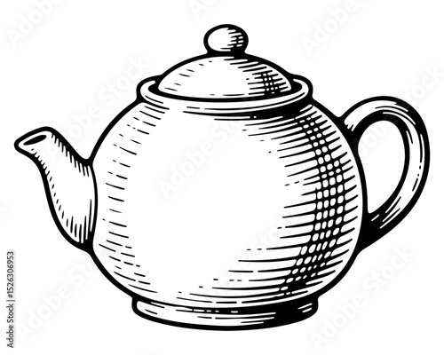 Teapot. Vector engraving style illustration