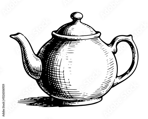 Teapot. Vector engraving style illustration