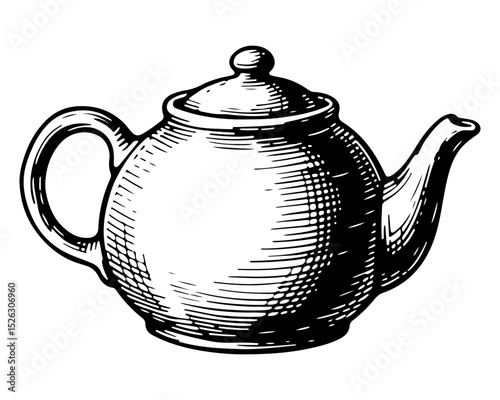 Teapot. Vector engraving style illustration