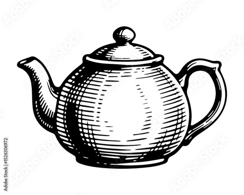 Teapot. Vector engraving style illustration