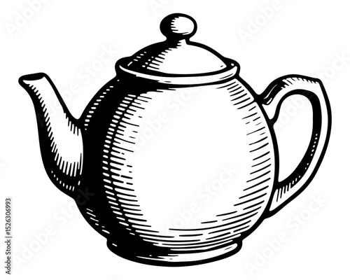 Teapot. Vector engraving style illustration