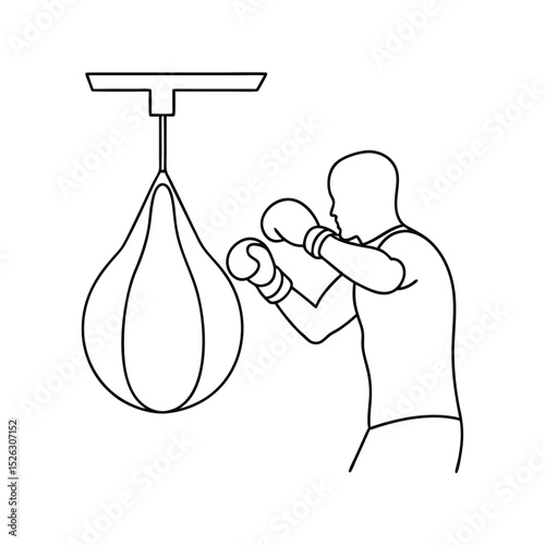Boxer training line drawing punching bag fitness workout