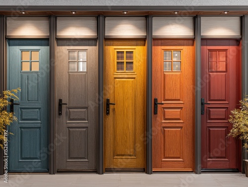 Colorful Wooden Doors in a Row, Showcasing Variety and Choice for Home Improvement and Real Estate Marketing : Generative AI photo