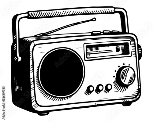 Vintage retro radio. Vector engraving style illustration