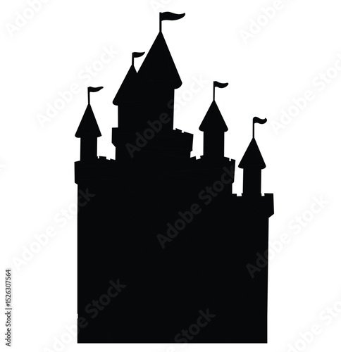 Cute cartoon hand drawn vector fairy tales castle silhouette.