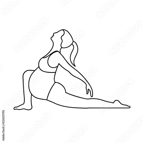 Pregnant woman performing yoga line drawing illustration