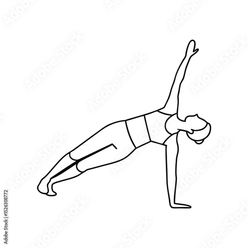 Woman doing side plank yoga pose line drawing illustration