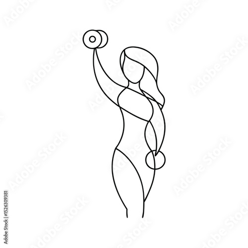 Woman line drawing weightlifting dumbbells fitness exercise