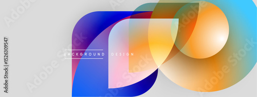 Abstract colorful overlapping shapes create dynamic visual effect. Modern design elements suggest creativity, innovation. Background features gradients.