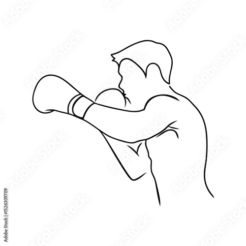 Boxer line drawing athletic man punching
