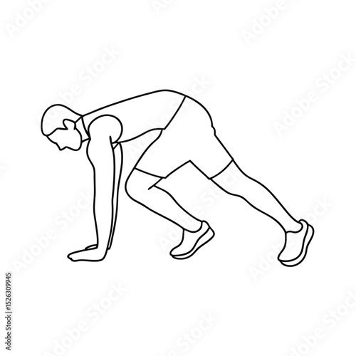 Athlete in starting position line drawing illustration