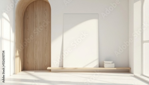 Bright Minimalist White Room Design with Wooden Arch and Natural Light