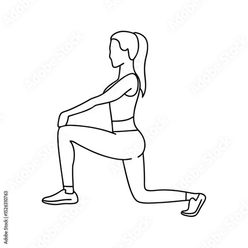 Woman performing a kneeling hip flexor stretch exercise routine