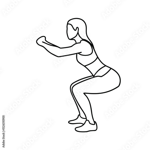 Woman Performing Bodyweight Squat Exercise Fitness Workout Routine
