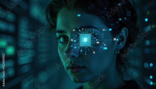 Closeup Portrait Of A Person With A Futuristic Digital Overlay Over The Eye
