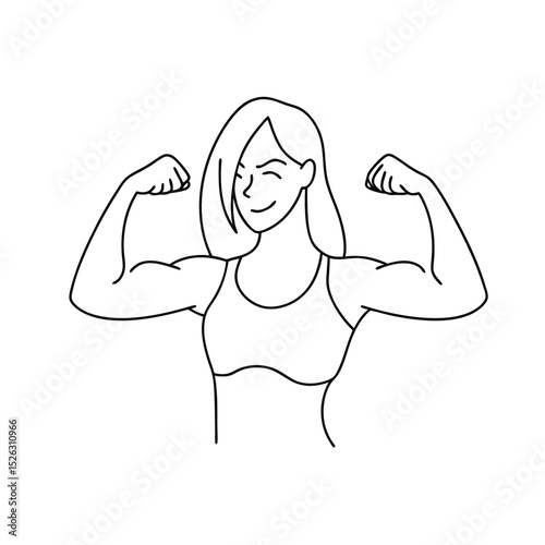 Strong Woman Flexing Biceps, Fitness, Power, Strength, Bodybuilding, Workout, Girl, Line Art,