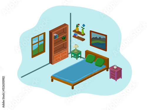 A small cosy bedroom with a bookcase