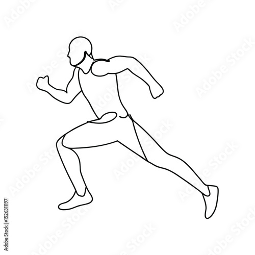 Singleline drawing of a running man, athletic, fitness, sport, speed, movement, exercise, active