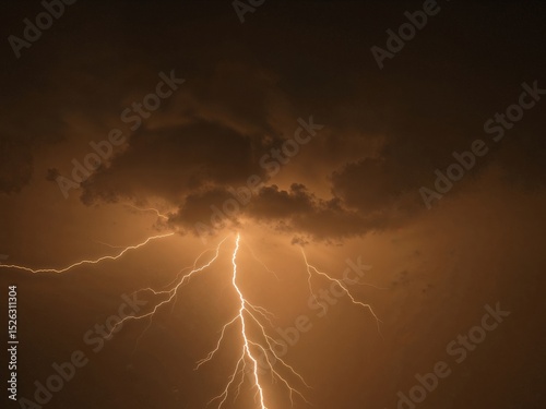 Powerful Lightning Strike Illuminates Dark Stormy Skies with Dramatic Electrical Discharge.