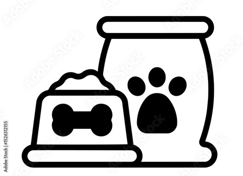 Pet Food Bowl with Kibble and Packaging with Paw Print – Animal Nutrition, Dry Dog or Cat Food, Veterinary Support and Daily Pet Routine
