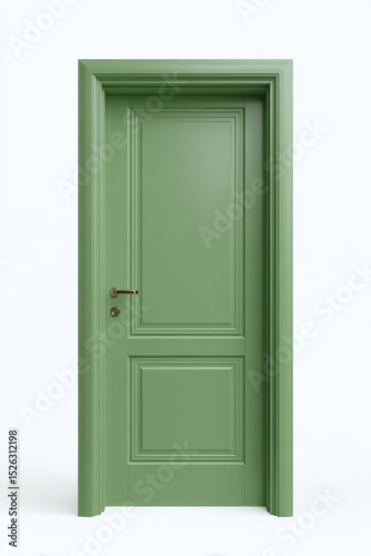 Green Paneled Door on White Background, Symbolizing New Beginnings and Home Improvement Projects, Perfect for Real Estate and Interior Design Marketing : Generative AI