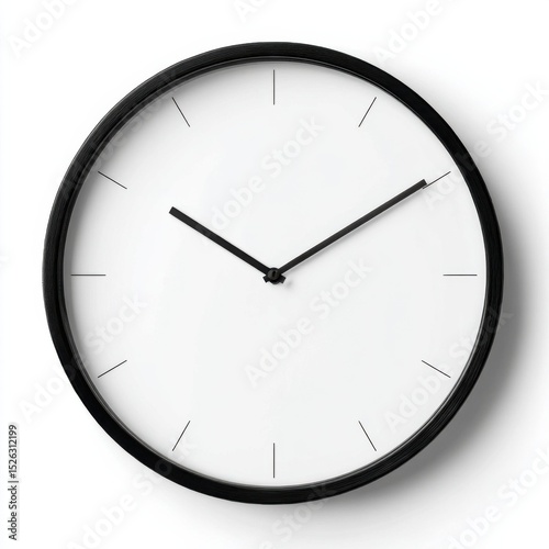 Minimalist Wall Clock With Black Frame and White Face, Symbolizing Punctuality and Time Management in Business and Personal Life : Generative AI