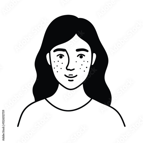 Woman with freckles line drawing illustration