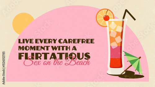Web Large Summer Retro Banner with a Vintage Sex on the Beach Cocktail