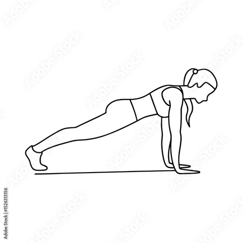 Woman doing plank exercise line drawing fitness workout