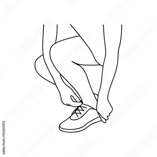 Woman tying shoelaces line drawing minimalist illustration