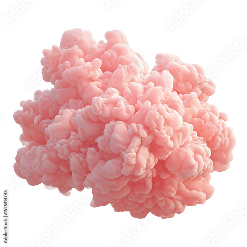 A soft pink cloud of smoke or cotton-like texture, isolated on a white background. Concept of softness, delicate textures, and dreamlike visuals.