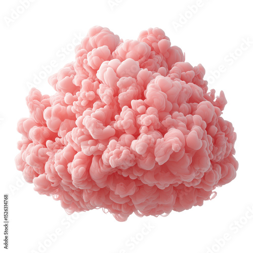 A soft pink cloud of smoke or cotton-like texture, isolated on a white background. Concept of softness, delicate textures, and dreamlike visuals.