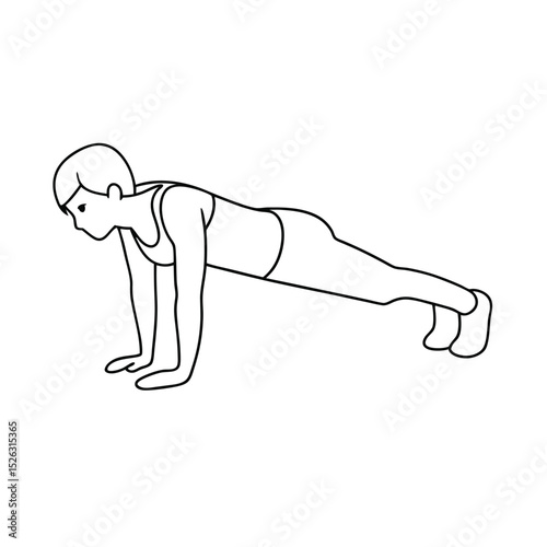Woman doing plank exercise line drawing fitness workout