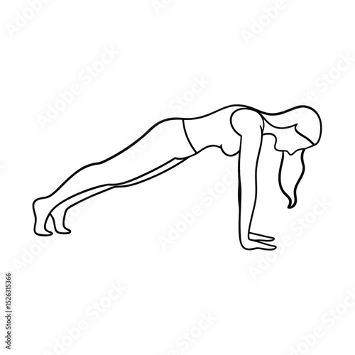 Woman doing plank exercise line drawing fitness yoga workout