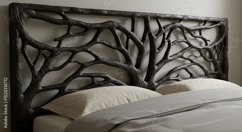 Tree-shaped carved headboard, natural style.