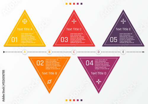 5 options business infographic template, theme of arranged triangle frame in top and bottom position, also with center line