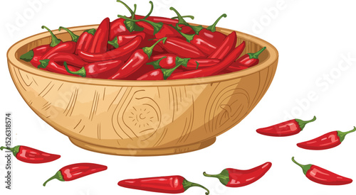 Red Chili in bowl vector design, Red Chili illustration vector design, Red Chilies peppers in bowl in white background vector design