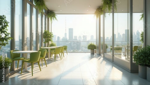 Modern Office Interior Design With Greenery And City Views