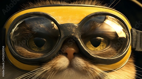 Brave cat wearing a pair of goggles and displaying a fearless attitude with playful spirit and charm