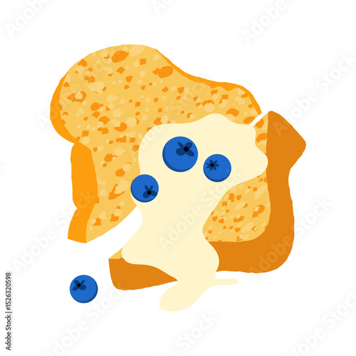 French toast with condensed milk and blueberries. Vector illustration.