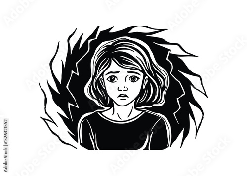 Silhouette of girl in distress isolated on a white background