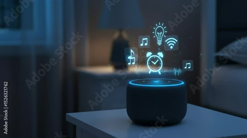 Smart Speaker with Floating Music and Alarm Icons – Loopable Tech Concept Animation
