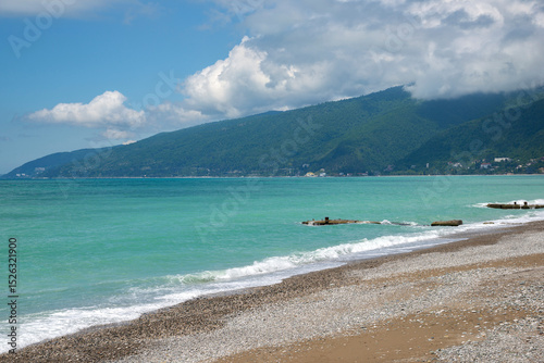 The Black Sea coast in the early morning. Resort town Gagra, Abkhazia