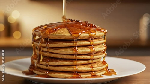 Maple Syrup Dripping on Pancakes in Warm Lighting – Cozy Breakfast Loop