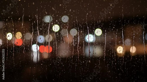Soft Rain Falling on Windowsill with Blurred City Lights – Cozy Urban Night Loop