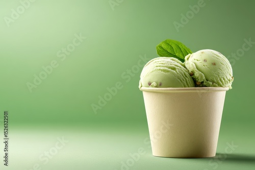 Pistachio ice cream in a paper cup