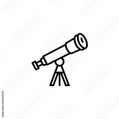Telescope on tripod in simple black line drawing