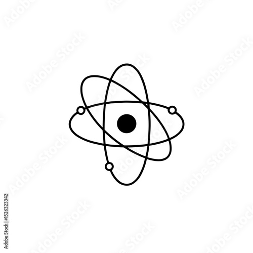 Atom icon in simple black outline on white background
